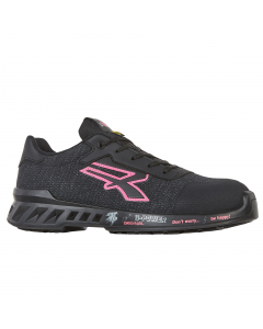 Scarpe antinfortunistiche leggere donna con tomaia in nylon ultra-traspirante e bande laterali a contrasto rosa. Film anti-abrasione a protezione della punta. Sottopiede U-Power Original in mescola poliuretanica leggera e traspirante per una sensazione di
