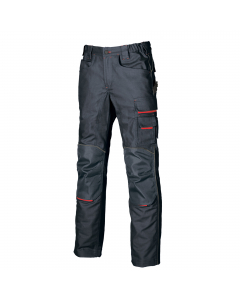 Pantalone da lavoro dotato di 2 ampie tasche anteriori, tasca laterale portautensili, tasca laterale multifunzionale, portabadge, 2 tasche posteriori con chiusura di sicurezza a velcro, 2 tasche porta ginocchiera con interno elasticizzato; porta martello 