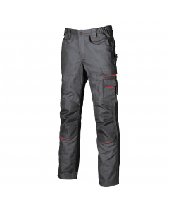 Pantalone da lavoro dotato di 2 ampie tasche anteriori, tasca laterale portautensili, tasca laterale multifunzionale, portabadge, 2 tasche posteriori con chiusura di sicurezza a velcro, 2 tasche porta ginocchiera con interno elasticizzato; porta martello 