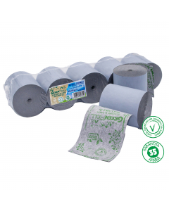 Rotolo in carta Eco Friendly Green Roll per registratori di cassa a stampa termica. Il nuovo rotolo in carta riciclabile eco friendly per stampa termica. La carta utilizzata è certificata anche per contatto con gli alimenti e garantita 35 anni come stabil