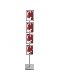 Espositore porta avvisi InUno Info Junior completo di 4 cornici a scatto verticali con angoli tondi, profilo 25mm, monofacciali con pellicola protettiva in PVC. Struttura in alluminio colore silver con base quadrata in metallo verniciato spessore 8mm.
Alt