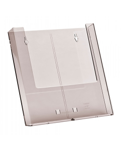 PORTA DEPLIANT A4 IN STIRENE TRASPARENTE. PREDISPOSTO PER L'UTILIZZO A PARETE MEDIANTE SEMPLICI VITI. DIMENSIONI LXHXP: 23X24X3,2/3,8CM