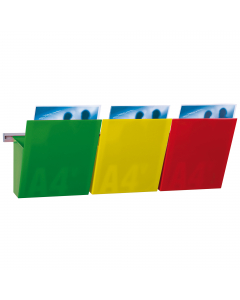 Pratico sistema portadocumenti  a parete  che utilizza il linguaggio del SEMAFORO per avere sempre una scrivania organizzata e risparimiare tempo nella ricerca dei documenti. Kit composto da 3 Vaschette rosso, giallo, verde agganciate su barra in allumini