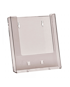 Porta depliant a5 in stirene trasparente. Predisposto per l'utilizzo a parete mediante semplici viti. Dimensioni lxhxp: 16x18,5x3,2/3,8cm