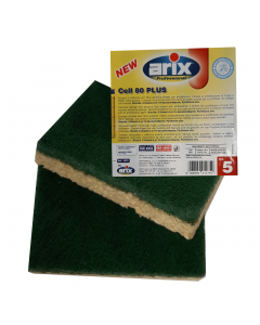 Spugna abrasiva antibatterica con supporto in cellulosa vegetale biodegradabile accoppiata a fibra abrasiva con trattamento antibatterico. Fibra di alta qualità: poliestere e poliammide su resine fenoliche con alta carica abrasiva al quarzo con antibatter