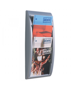 Elegante espositore da muro in polistirene. Disponibile per formati a4, a5 e 1/3 a4. I diversi moduli possono essere affiancati per creare pannelli espositivi. 4 tasche a4 . dimensioni: 29x9,5x65cm