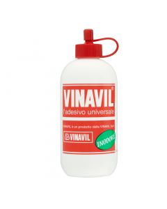 Adesivo acetovinilico universale plastificato. Trasparente dopo l’essiccazione, senza solventi, inodore. Adatto per incollare legno, carta, tela, sughero e materiali porosi.