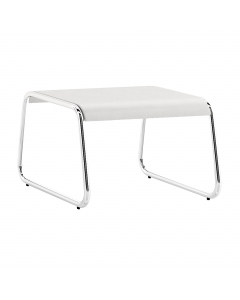 Tavolo basso portariviste struttura acciaio cromato e piano in mdf laccato colore bianco. Alt.tot: 44cm; Prof.tot: 60cm; Largh.totale: 60cm.