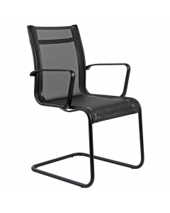 Seduta visitatore in acciaio cromato. Braccioli inclusi (non rimovibili). Rivestimento seduta in rete di colore nero. Alt.tot.: 89cm; Prof.tot.: 62cm; Alt.schienale: 41cm; Larg.schienale: 48cm; Larg.seduta: 50cm; Prof.Sedile: 50cm.