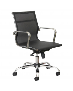 Poltrona direzionale girevole con elevazione a gas - meccanismo oscillante con blocco. Rivestimento seduta in rete di colore nero. Braccioli inclusi (non rimovibili). Alt.tot.: 91-103cm; Prof.tot.: 66cm; Alt.schienale: 53cm; Larg.schienale: 46cm; Larg.sed