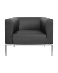 Poltrona con struttura in acciaio e multistrato di faggio. Rivestimento seduta in tessuto "PLUS - Eco leather" idrorepellente, facile da pulire, senza flatati e flame retardant. Alt. tot: 71cm; Prof.tot: 81cm; Alt.schienale: 29cm; Largh.schienale: 48cm; L