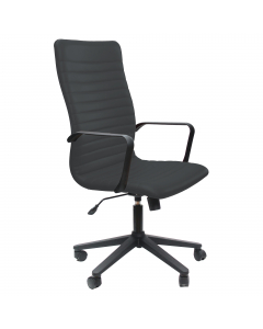 Poltrona direzionale girevole - sedile e schienale in multistrati di legno - elevazione a gas - meccanismo oscillante con blocchi. Rivestimento seduta in tessuto "PLUS - Eco Leather" idrorepellente, facile da pulire, senza flatati e flame retardant. Bracc