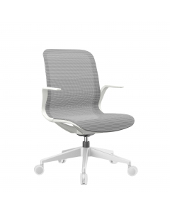 Poltrona direzionale girevole con elevazione a gas - meccanismo oscillante - base nylon. Rivestimento seduta in rete bianca. Braccioli inclusi (non rimovibili). Alt.tot.: 88-111cm; Prof.tot.: 66cm; Alt.schienale: 51cm; Larg.schienale: 46cm; Larg.seduta: 4