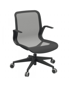 Poltrona direzionale girevole con elevazione a gas - meccanismo oscillante - base nylon. Rivestimento seduta in rete nera. Braccioli inclusi (non rimovibili). Alt.tot.: 88-111cm; Prof.tot.: 66cm; Alt.schienale: 51cm; Larg.schienale: 46cm; Larg.seduta: 49c