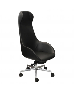 Poltrona direzionale girevole con elevazione a gas - meccanismo synchro con 4 blocchi anti shock - base alluminio pressofuso. Rivestimento seduta in tessuto "PLUS - Eco leather" PES 20% PVC 79% PU 1% idrorepellente, facile da pulire, privo di flatati e fl