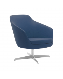 Poltroncina su basamento in metallo cromato girevole. Rivestimento seduta in tessuto "PLUS - Eco Leather" idrorepellente, facile da pulire, senza flatati e flame retardant. Alt.tot.: 75cm; Prof.tot.: 80cm; Larg.tot.: 75cm.