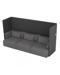 Divanetto 3 posti. Rivestimento in tessuto "PLUS - Bondai" 100% poliestere no flame e certificazioni di infiammabilità 1.IM UNI 9175. Alt. schienale: 86cm; Largh.schienale: 234cm; Largh. sedile: 234cm; Prof. sedile: 80cm; Alt. sedile: 43cm.
