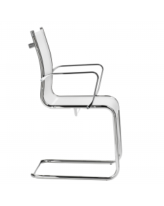 Seduta visitatore in acciaio cromato. Rivestimento seduta in rete di colore bianco. Braccioli inclusi (non rimovibili). Alt.tot.: 89cm; Prof.tot.: 62cm; Alt.schienale: 41cm; Larg.schienale: 48cm; Larg.seduta: 50cm; Prof.Sedile: 50cm.