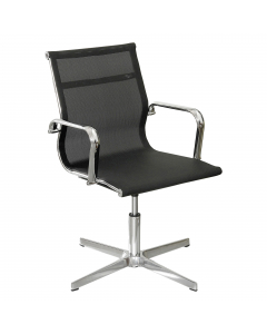 Poltrona direzionale girevole con elevazione a gas. Completa di braccioli fissi. Rivestimento seduta in rete di colore nero. Braccioli inclusi (non rimovibili). Alt.tot.: 94-104cm; Prof.tot.: 66cm; Alt.schienale: 53cm; Larg.schienale: 46cm; Larg.seduta: 4