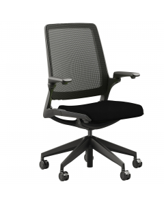 Seduta ergonomica asynchro e braccioli regolabili 3D, schienale in rete.
Rivestimento in tessuto "PLUS - Bondai" 100% poliestere no flame e certificazioni di infiammabilità 1.IM UNI 9175. Altezza totale: 98 - 108cm; Profondità totale: 74cm;  Altezza schie