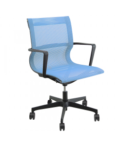 Poltrona direzionale girevole con elevazione a gas - meccanismo oscillante libero - schienale fisso in rete. Braccioli inclusi (non rimovibili).  Alt.tot.: 91-99cm; Prof.tot.: 68cm; Alt.schienale: 52cm; Larg.schienale: 50cm; Larg.seduta: 50cm; Prof.Sedile