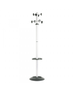 APPENDIABITI DA TERRA CON STELO IN METALLO. BASE IN PLASTICA CON VASCHETTA RACCOGLIGOCCE. DOTATO DI 8 SUPPORTI E PORTAOMBRELLI. TESTA GIREVOLE. DIMENSIONI: 175X39CM