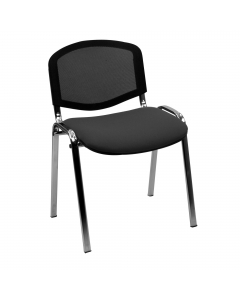 seduta meeting con struttura in tubo d'acciaio cromato e schienale in rete portante. sedile con rivestimento acrilico 100%. braccioli opzionali.