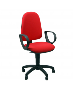 Sedia operativa girevole con base in nylon nero Ø 60cm. Struttura in acciaio nero e ruote in nylon Ø5cm. Imbottitura del sedile e dello schienale in spugna e PPL, rivestimento in acrilico. Braccioli inclusi. Elevazione a gas. Meccanismo a contatto permane