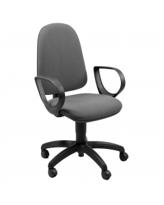 Sedia operativa girevole con base in nylon nero Ø 60cm. Struttura in acciaio nero e ruote in nylon Ø5cm. Imbottitura del sedile e dello schienale in spugna e PPL, rivestimento in acrilico. Braccioli inclusi. Elevazione a gas. Meccanismo a contatto permane