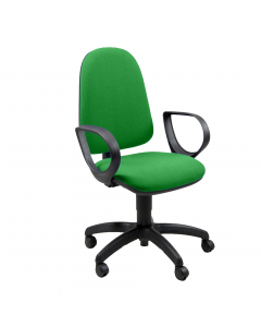 Sedia operativa girevole con base in nylon nero Ø 60cm. Struttura in acciaio nero e ruote in nylon Ø5cm. Imbottitura del sedile e dello schienale in spugna e PPL, rivestimento in acrilico. Braccioli inclusi. Elevazione a gas. Meccanismo a contatto permane