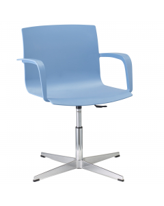 Sedia girevole 100% polipropilene con piedini - elevazione a gas - base alluminio pressofuso - completa di braccioli. Alt. tot: 81-92cm; Prof.tot: 63cm; Alt.schienale: 37cm; Largh.schienale: 48cm; Largh. sedile: 48cm; Prof.sedile: 50cm; Alt.sedile: 45-56c