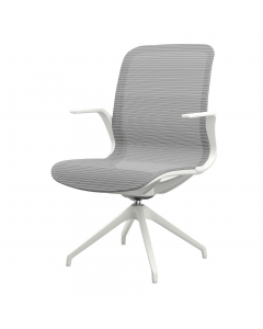 Poltrona direzionale girevole con meccanismo oscillante - base 4 gambe nylon. Rivestimento seduta in rete bianca. Braccioli inclusi (non rimovibili). Alt.tot.: 95cm; Prof.tot.: 66cm; Alt.schienale: 51cm; Larg.schienale: 46cm; Larg.seduta: 49cm; Prof.Sedil
