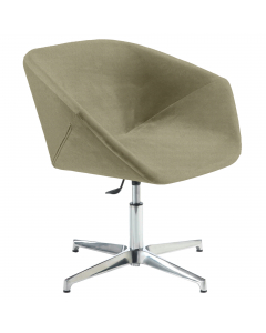 Poltroncina girevole con elevazione a gas - base alluminio. Rivestimento in tessuto "FASHION - Lana melange" 100% pura lana vergine e certificazioni di infiammabilità 1IM UNI 9175. Alt. tot: 86-96cm; Prof.tot: 65cm; Alt.schienale: 38cm; Largh.schienale: 8