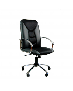 Poltrona direzionale con meccanismo di oscillazione con blocco.Rivestimento in pelle, interno in spugna hr alta densita'. Scocca in multistrato di legno di faggio, base a 5 razze in nylon diam. 620mm. Braccioli cromati. Sedile regolabile in altezza median