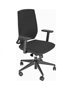Poltrona semidirezionale H12 (adatta per uso intenso). Schienale alto in spugna con supporto lombare regolabile. Rivestimento seduta in tessuto NO FLAME (reazione al fuoco classe 1). Braccioli regolabili e base in nylon. Meccanismo syncro con 4 blocchi an