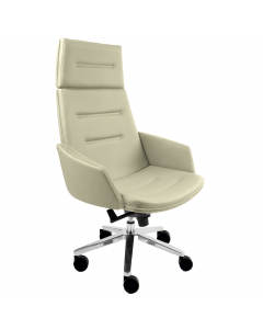 Poltrona grande comfort direzionale con poggiatesta e cucita artigianalmente - elevazione a gas - meccanismo fulcro avanzato con regolazione peso anti shock. Rivestimento seduta in tessuto "TOP - vera pelle smerigliata". Rispetta i parametri Reach. Bracci