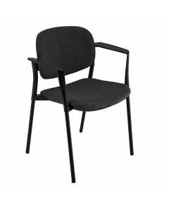 Poltroncina con braccioli altamente impilabile. Struttura in acciaio nero con sedile e schienale imbottiti e rivestiti in acrilico 100%.