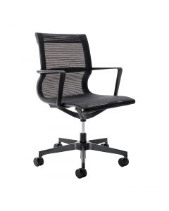 Poltrona dirigenziale tecnologica, ultra leggera in rete traspirante. Struttura integrale in nylon /poliammide, meccanismo oscillante libero e braccioli fissi. Elevazione a gas.
Altezza totale -> 91-99cm
Larghezza sedile -> 68cm
Altezza seduta -->  44-52c