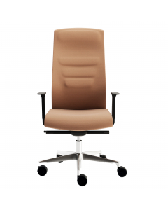 Poltrona direzionale girevole con elevazione a gas - meccanismo synchro con 4 blocchi anti shock - base alluminio pressofuso. Rivestimento seduta in tessuto "PLUS - Eco leather" PES 20% PVC 79% PU 1% idrorepellente, facile da pulire, senza flatati e flame