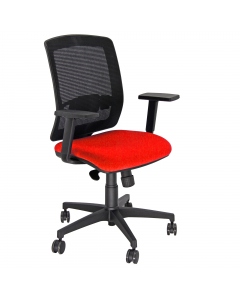 Seduta semidirezionale ergonomica girevole con elevazione a gas. Meccanismo synchro con 4 blocchi anti shock. Schienale in rete portante nera con supporto lombare regolabile UP DOWN. Rivestimento in tessuto "PLUS - Bondai" 100% poliestere no flame e certi