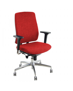 Seduta semidirezionale ergonomica girevole con elevazione a gas - meccanismo synchro con 4 blocchi anti shock - traslatore e variatore di forza a contatto - supporto lombare regolabile; Rivestimento seduta in tessuto "SUPER - King L" 100% TREVIRA reazione