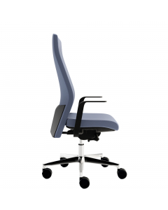 Poltrona direzionale girevole con elevazione a gas - meccanismo synchro con 4 blocchi anti shock - base alluminio pressofuso. Rivestimento seduta in tessuto "PLUS - Eco leather" PES 20% PVC 79% PU 1% idrorepellente, facile da pulire, senza flatati e flame