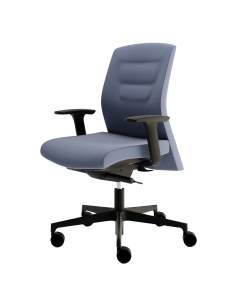 Poltrona direzionale girevole con elevazione a gas - meccanismo synchro con 4 blocchi anti shock - base nylon colore nero.
Rivestimento seduta in tessuto "PLUS - Eco leather" PES 20% PVC 79% PU 1% idrorepellente, facile da pulire, senza flatati e flame re
