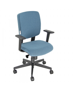 Seduta semidirezionale ergonomica girevole con elevazione a gas - meccanismo synchro con 4 blocchi anti shock -regolazione peso - meccanismo
a contatto permanente - schienale regolabile up-down - supporto lombare regolabile; Rivestimento seduta in tessuto