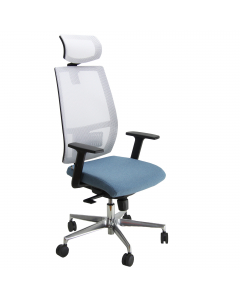 Seduta semidirezionale ergonomica girevole con elevazione a gas - meccanismo synchro con 4 blocchi anti shock;regolazione peso;
meccanismo a contatto permanente - supporto lombare regolabile in altezza e profondità - schienale in rete bianco regolabile in