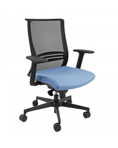 Seduta semidirezionale ergonomica girevole con elevazione a gas meccanismo oscillante con blocco. Dotata di supporto lombare regolabile. Rivestimento in tessuto "PLUS - Bondai" 100% poliestere no flame e certificazioni di infiammabilità 1.IM UNI 9175. Com
