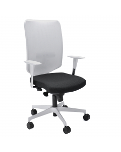 Seduta ergonomica semidirezionale con elevazione a gas - meccanismo Syncro - meccanismo anti shock - meccanismo a contatto permanente - dotata di supporto lombare regolabile. Rivestimento seduta in tessuto "PLUS - Eco leather" idrorepellente, facile da pu