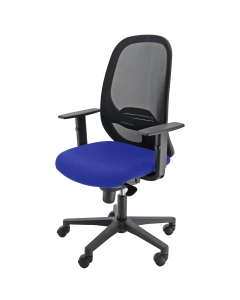 Seduta ergonomica adatta per uso intenso. Schienale in rete nera con supporto lombare regolabile. Meccanismo synchro con 4 blocchi antishock, traslatore e variatore di forza a contatto permanente. Braccioli regolabili. Elevazione a gas.
 Alt.tot.: 102-113