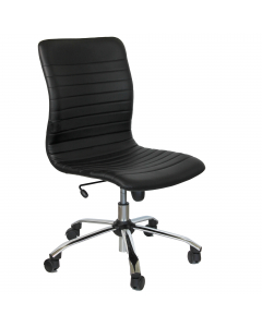 Seduta direzionale visitatore - sedile e schienale in multistrati di legno - base in acciaio cromato. Rivestimento seduta in tessuto "PLUS - Eco Leather" idrorepellente, facile da pulire, senza flatati e flame retardant. Senza braccioli. Alt.tot.: 92-102c