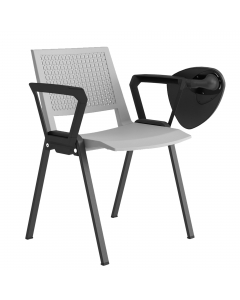 Seduta visitatore 100% polipropilene con struttura in acciaio nero  - aggancio rapido a scomparsa - completa di braccioli fissi e tavoletta.  Alt.tot: 80cm; Prof.tot: 57cm; Alt.schienale: 33cm; Largh.schienale: 47cm; Largh.sedile: 53cm; Prof.sedile: 40cm;
